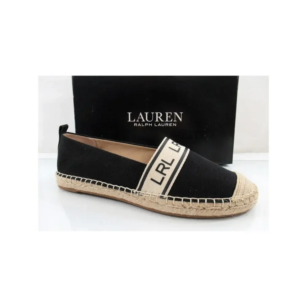Lauren Ralph Lauren Caylee Canvas Flat Espadrille LRL Webbing Black Size 8.5